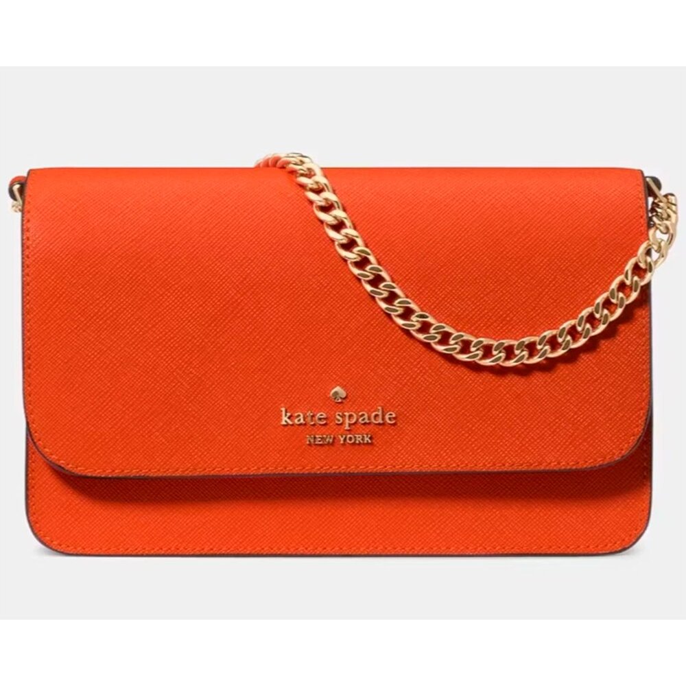 S Kate Spade Madison Flap Crossbody Shoulder Bag Orange Chain Purse KN764 NWT